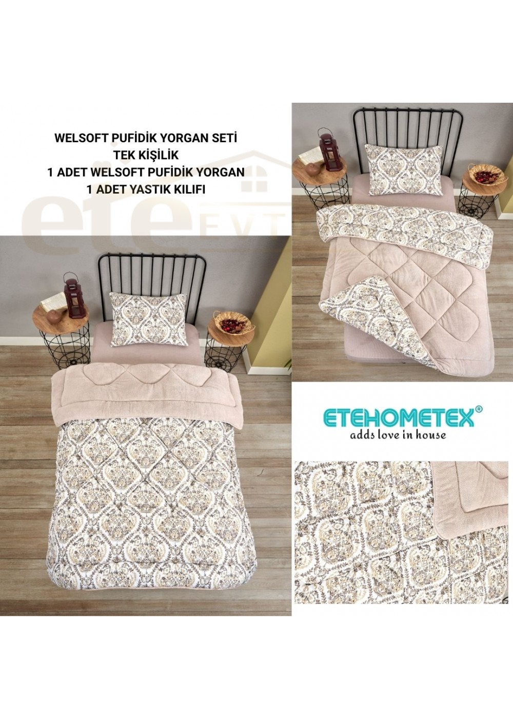 ETE HOMETEX TEK KİŞİLİK LÜX WELSOFT YORGAN AKSU BEJ 155X215CM 8696474231931